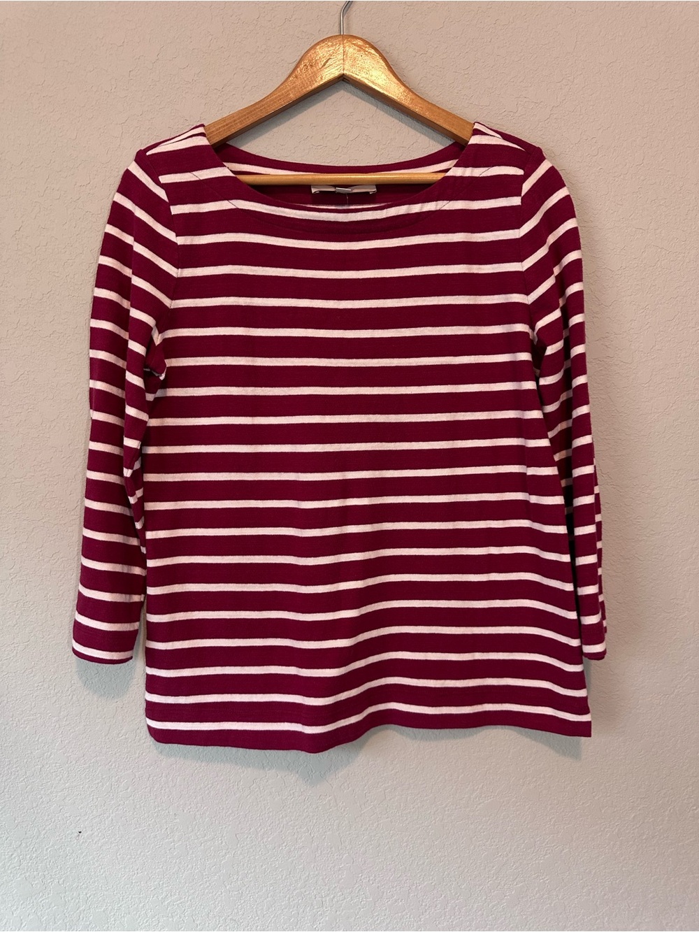 LOFT Striped Boatneck Long-Sleeve Top in Burgundy and White